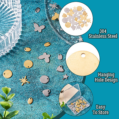 36Pcs 12 Style 304 Stainless Steel Charms STAS-TA0002-86-1
