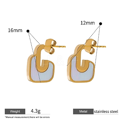 304 Stainless Steel & Natural Shell Stud Earrings WG9476D-02-1