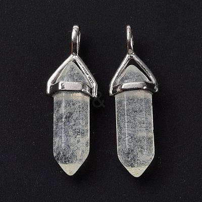 Pale Green Watermelon Stone Glass Pointed Pendants G-K329-25P-1