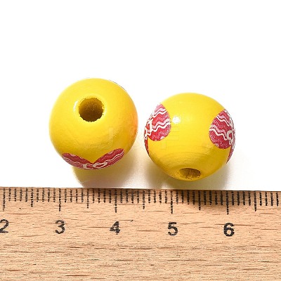 Valentine's Day Element Printed Wood Beads WOOD-R002-01-07-1