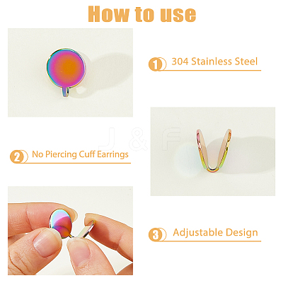 10Pcs 5 Colors 304 Stainless Steel Cuff Earrings EJEW-HS0001-34A-1