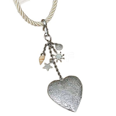 Alloy Floral Heart Locket Pendant Twisted Polyester Cord Necklaces for Women WGF1E9C-01-1