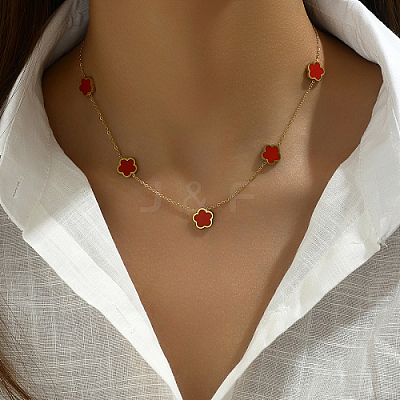Golden 201 Stainless Steel Flower Pendant Necklace for Women WB0068-2-1