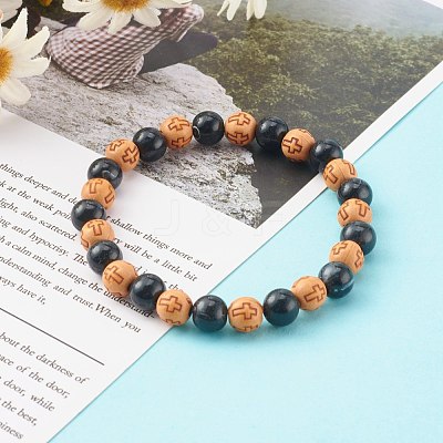 Imitation Wood & Gemstone Style Acrylic Beaded Stretch Bracelets BJEW-JB06229-1