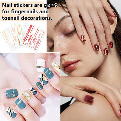 12Pcs 6 Colors Imitation Metal Line Nail Art Stickers MRMJ-OC0003-93-1