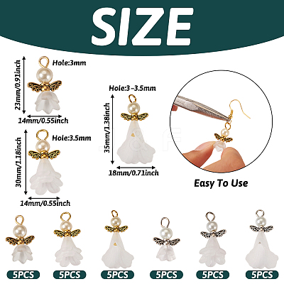30Pcs 6 Styles Angel Frosted Acrylic Pendants FIND-TA0002-86-1