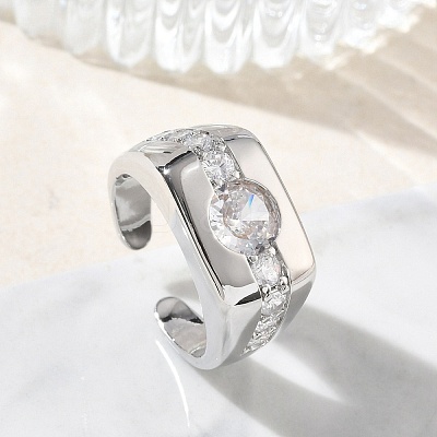 Brass Micro Pave Cubic Zirconia Cuff Open Rings for Women RJEW-L343-06P-1