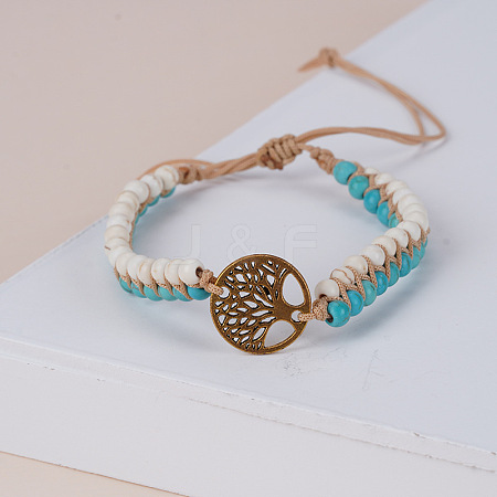 Synthetic Turquoise Round Beaded Braided Bead Bracelets FS-WGE5EF2-14-1