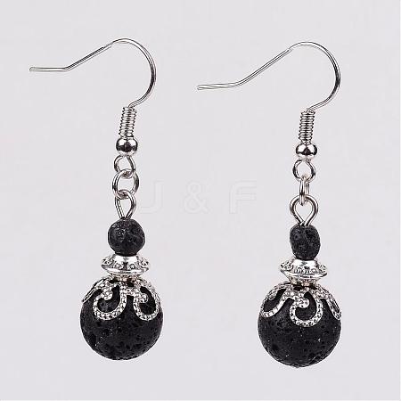 Natural Lava Rock Bead Dangle Earrings EJEW-JE02144-01-1