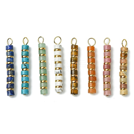 8Pcs 8 Styles Natural Mixed Gemstone & Electroplated Synthetic Non-magnetic Hematite Heishi Beaded Pendants PALLOY-JF03292-1