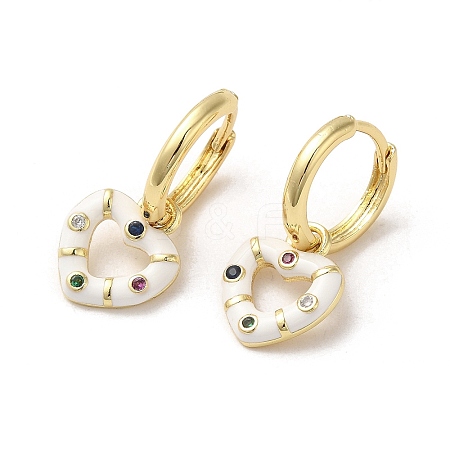 Heart Real 18K Gold Plated Brass Dangle Hoop Earrings EJEW-L268-038G-05-1