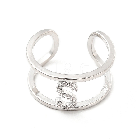 Clear Cubic Zirconia Initial Letter Open Cuff Ring RJEW-A012-01P-S-1