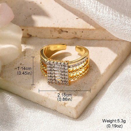 Brass Micro Pave Clear Cubic Zirconia Cuff Rings FS-WGA555F-03-1