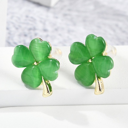 Alloy Cat Eye Stud Earrings EJEW-M092-02G-02-1