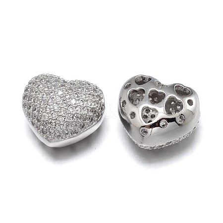 Filigree Heart Brass Micro Pave Cubic Zirconia Beads ZIRC-F009-34P-NR-1