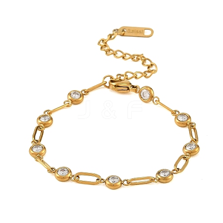304 Stainless Steel Pave Clear Cubic Zirconia Link Chain Bracelets for Women SA-CBAABBA-07C-G-1