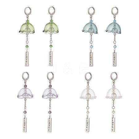 4 Pairs 4 Color Glass Flower Wind Chime Dangle Leverback Earrings EJEW-TA00209-1