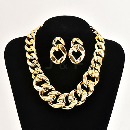 Alloy & CCB Plastic Curb Chain Necklace & Stud Dangle Earrings Sets FS-WG734CE-02-1