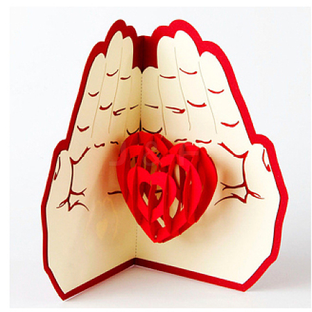 3D Pop Up Heart In The Hand Greeting Cards Valentine's Day Gifts Paper Crafts DIY-N0001-016R-1