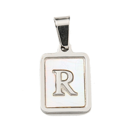 Vacuum Plating 304 Stainless Steel Pave Natural White Shell Pendants STAS-S130-03P-R-1