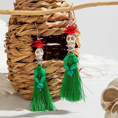 Halloween Alloy & Acrylic & Resin & Glass & Cotton Cord Tassel Dangle Earrings FS-WGA02EE-02-1