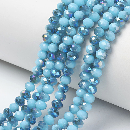 Electroplate Opaque Solid Color Glass Beads Strands X-EGLA-A034-P8mm-I13-1