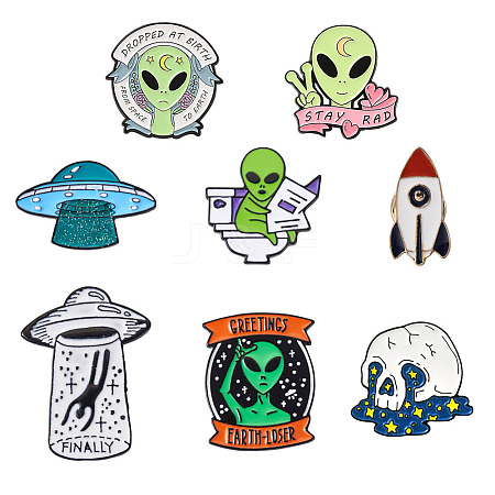 Sparkeads 8pcs 8 style Alien Theme Enamel Pins JEWB-SK0001-01-1