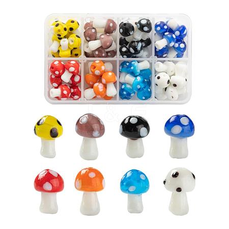 72Pcs 8 Colors Mushroom Handmade Lampwork Beads LAMP-LS0001-08-1
