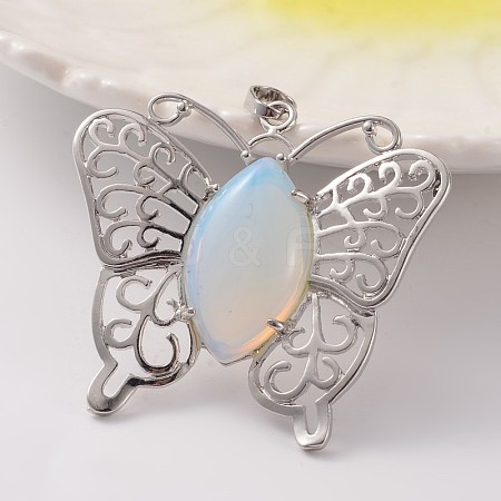 Butterfly Platinum Tone Brass Opalite Pendants G-M288-03-1