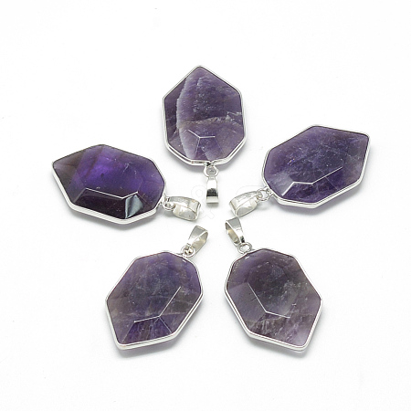 Natural Amethyst Pendants G-Q494-34P-1