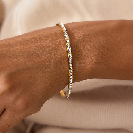 304 Stainless Steel Rhinestone Plain Bangles for Women AF6999-1-1