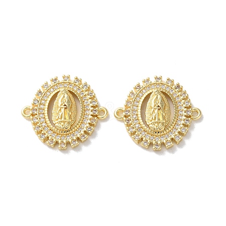 Rack Plating Brass Cubic Zirconia Virgin Mary Oval Connector Charms KK-C084-35C-G-1