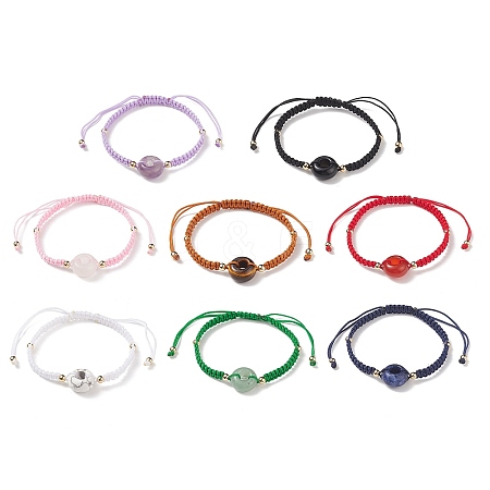 8Pcs 8 Style Natural Mixed Gemstone Donut/Pi Disc Braided Bead Bracelets Set BJEW-JB08967-1