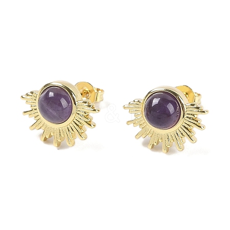 Natural Amethyst Stud Earrings EJEW-K288-01G-02-1