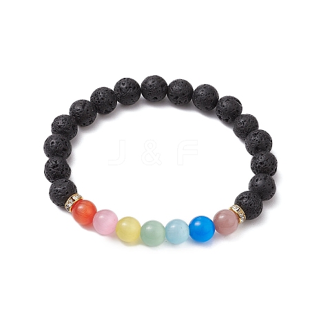 8mm Round Natural Lava Rock Beads Stretch Bracelets BJEW-JB10945-1