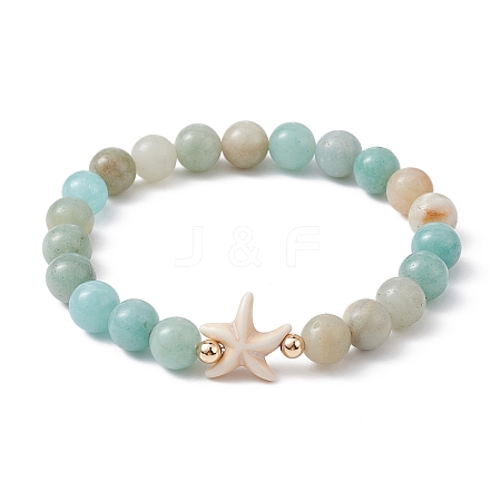 Natural Flower Amazonite Beaded Stretch Bracelet X-BJEW-JB09764-02-1