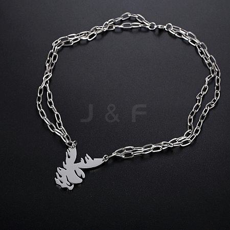 Fashionable Hip-hop Stainless Steel Thorn Rabbit Pendant Necklaces for Women's Daily Wear QJ4694-1