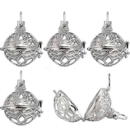 SUNNYCLUE 10Pcs Filigree Round Brass Cage Pendants KK-SC0004-38-1