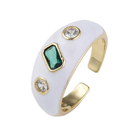 Cubic Zirconia Open Cuff Ring with Enamel RJEW-N035-128E-1