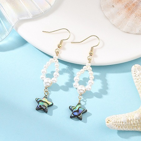 Shell Pearl & Abalone Shell/Paua Shell Beads Dangle Earrings EJEW-JE07314-01-1