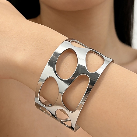 Hollow 304 Stainless Steel Cuff Bangles for Women BJEW-T028-01P-1