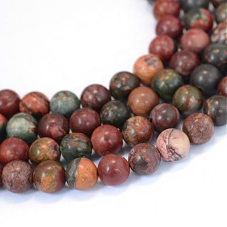 Natural Polychrome Jasper/Picasso Stone/Picasso Jasper Beads Strands G-E334-6mm-10-1