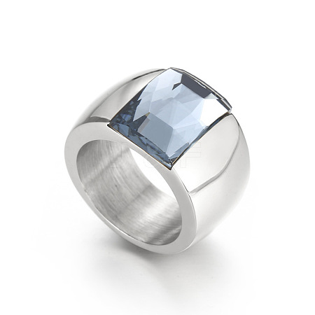 304 Stainless Steel & Glass Finger Rings FS-WGBA2F3-49-1