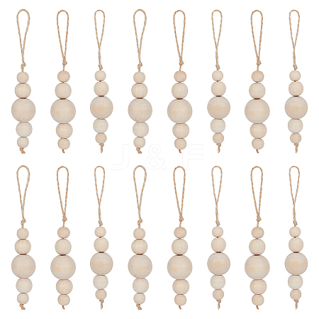 BENECREAT 16Pcs Natural Wood Bead Wall Hanging Pendant Decorations HJEW-BC0001-32-1