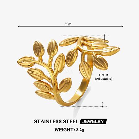 Fashionable 201 Stainless Steel leaf ring for female personality hip-hop exaggerated leaf ring opening adjustment LS-CE3529-2-1