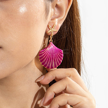 Shell Shape Alloy Enamel Dangle Stud Earrings FS-WGE4477-07-1
