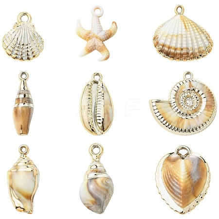 18Pcs 9 Styles Plating Acrylic Imitation Shell Pendants PACR-YW0001-42-1