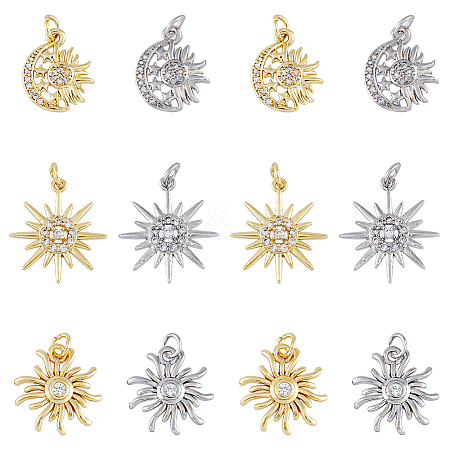 DICOSMETIC 12Pcs 6 Styles Brass Micro Pave Cubic Zirconia Pendants KK-DC0003-29-1