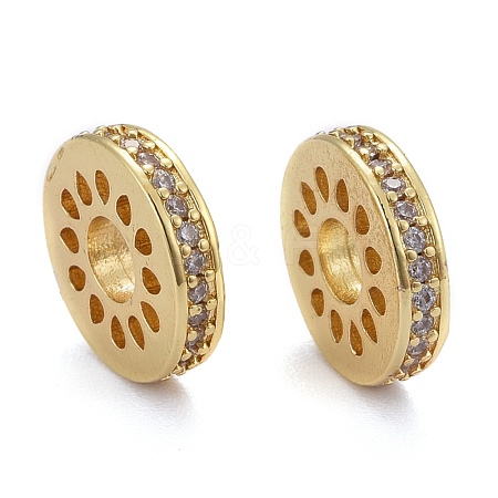 Hollow Brass Micro Pave Clear Cubic Zirconia Beads KK-P192-03G-1