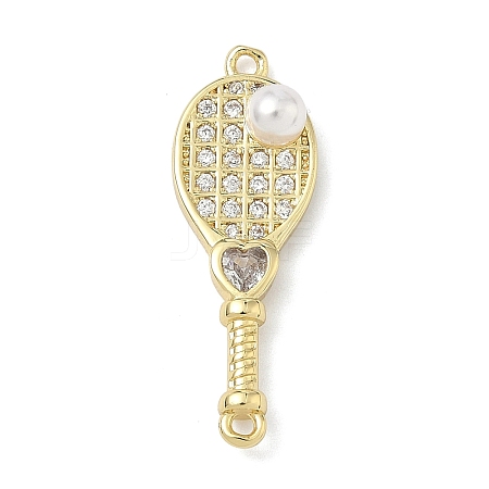 Brass Pave Clear Cubic Zirconia Tennis Racket Connector Charms KK-G548-12G-1